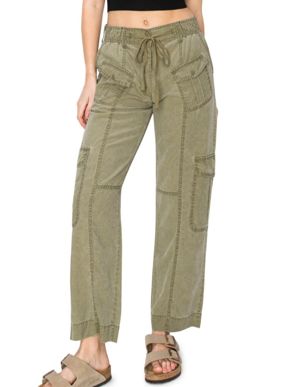 ANTHROPOLOGIE Pilcro Crop Wide Leg Olive Green Cargo Pants EUC - Picture 7 of 7